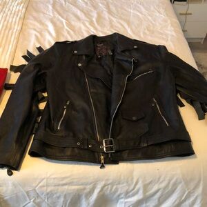 Mens leather biker jacket with tassels size L new with tags